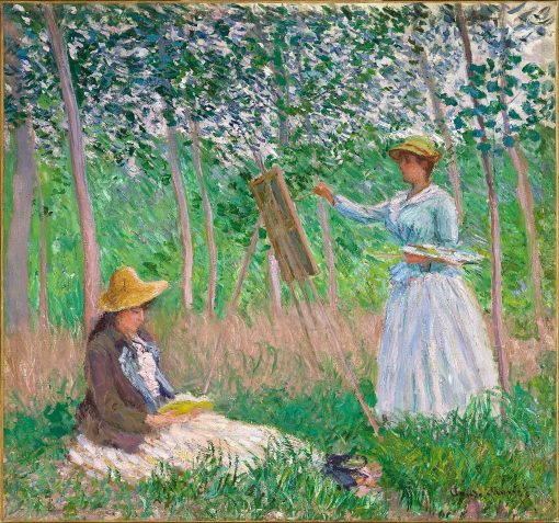 Claude Monet   In the Woods at Giverny  Blanche Hoschedé at Her Easel with Suzanne Hoschedé Reading   Google Art Project