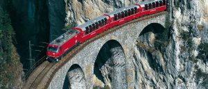 Switzerland Bernina Express Rocks and Bridge