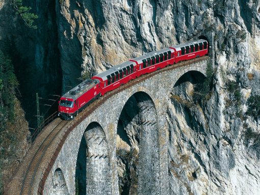 Switzerland Bernina Express Rocks and Bridge