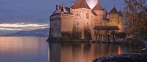 Switzerland Chillon Castle Evening