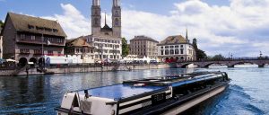Switzerland Zurich Limmat River and Boat